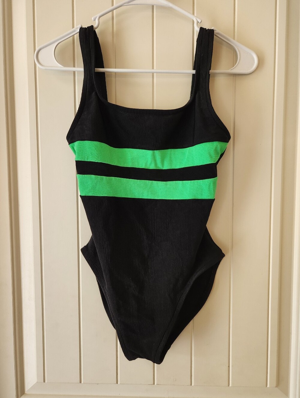 Vintage - Concepts Sirena One Piece Black w/ Neon Green Stripes Swimsuit, Size 6